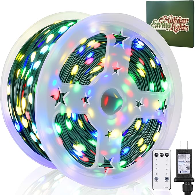 Christmas Lights Outdoor 1000 LED 328FT String Lights Multicolored, IP67 Waterproof Indoor Christmas Fairy Lights,8 Modes 4-Level Dimming with Remote for Garden Tree Patio Balcony Xmas Party Decor