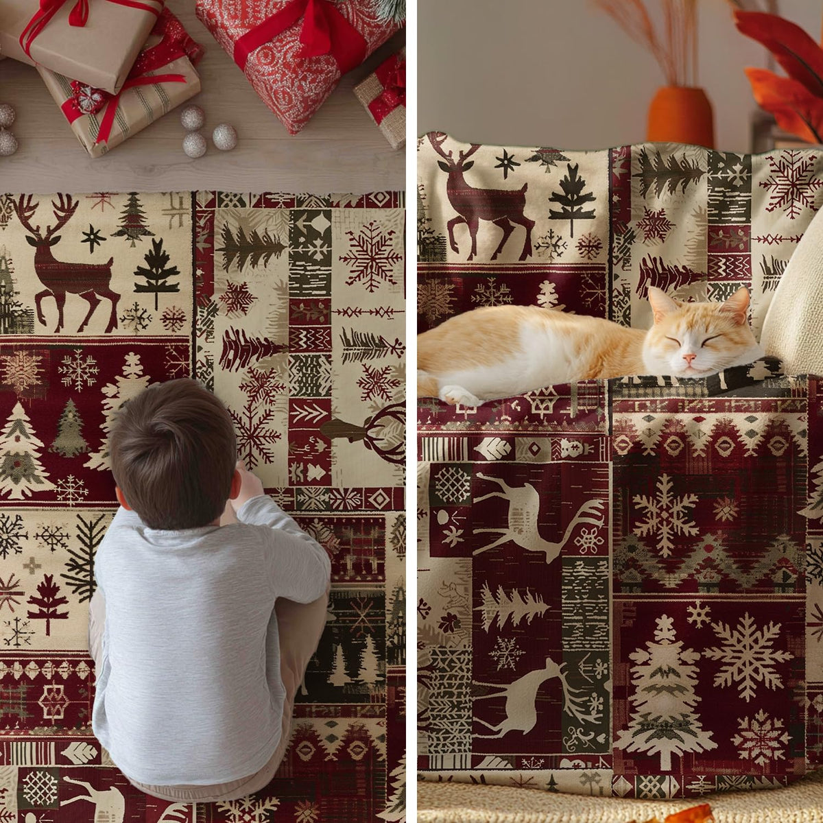 Horaldaily Christmas Flannel Blanket Throw, Christmas Red Reindeer Snow Soft Fuzzy Plush Cozy Fleece Blankets for Couch Sofa Bed Lounging, Ideal Gifts for Kids Adults Wife Self, 50x60