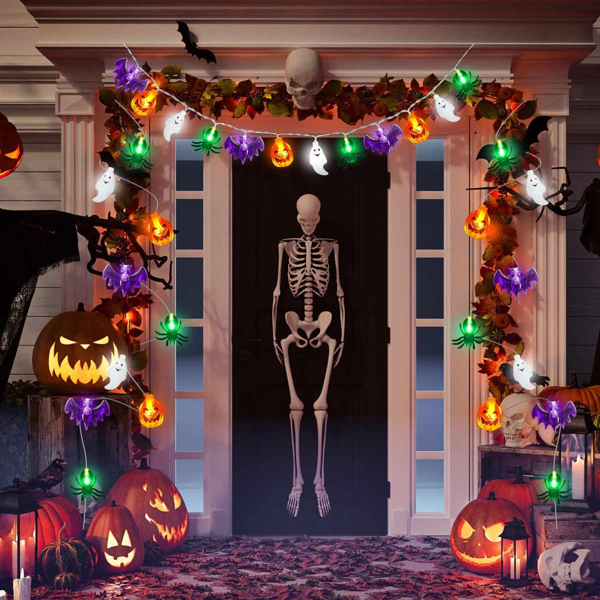 Halloween Lights Decor, 20FT 40 LED 3D Pumpkin Bat Ghost Spider Battery Operated String Lights, Waterproof Twinkle Light for Home Room Door Window Porch Indoor Outdoor Halloween Party Decorations