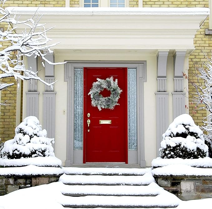 Fraser Hill Farm 24" Christmas Snow Flocked Wreath Door Hanging with Oversized Pinecones, Festive Christmas Holiday Decorations