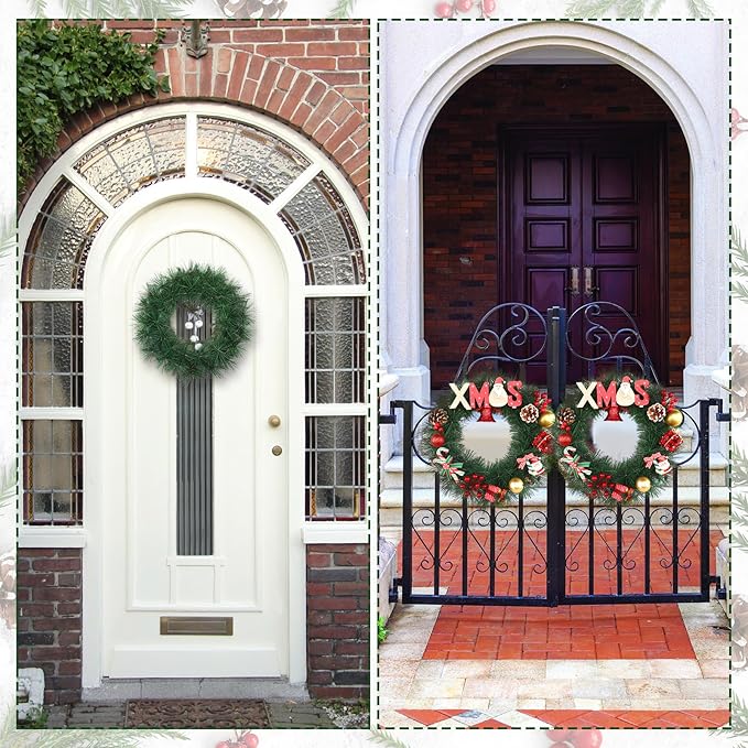 Zeyune Christmas DIY Green Wreath 14 Inch Artificial Christmas Wreaths Faux Plain Wreaths for Decorating Front Door Window Room Farmhouse Xmas Party Indoor Outdoor(Pine Needle,8 Pcs)