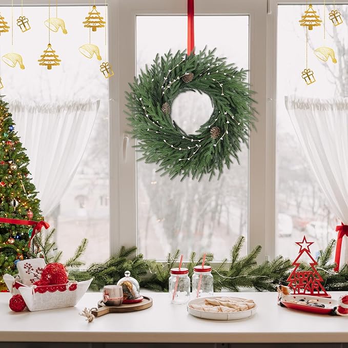 26 Inch Christmas Wreath, Christmas Wreaths for Front Door, Pine Wreath with Pine Cones Berries for Indoor Outdoor Wall Mantle Door Decor