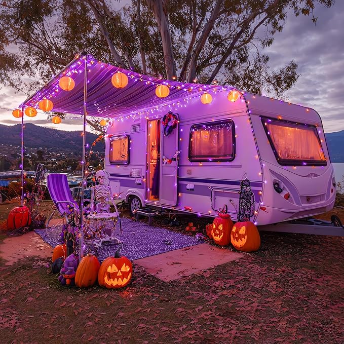 JMEXSUSS 400 LED Halloween Lights Outdoor Indoor, 132ft Halloween String Lights Plug in, Orange and Purple Light for Yard Tree Porch House