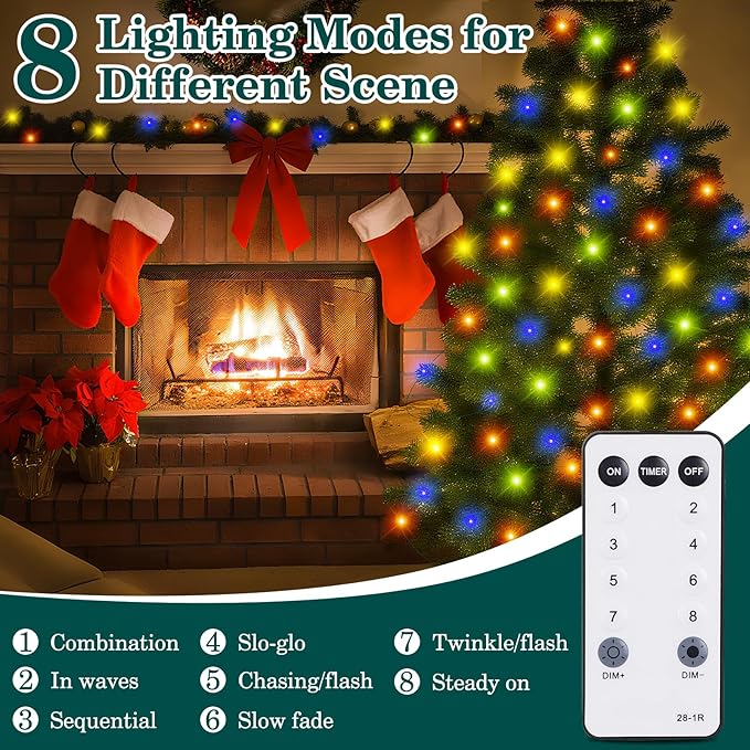 Christmas Lights Outdoor 1000 LED 328FT String Lights Multicolored, IP67 Waterproof Indoor Christmas Fairy Lights,8 Modes 4-Level Dimming with Remote for Garden Tree Patio Balcony Xmas Party Decor