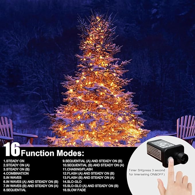LAMPHOME 66ft Golden Christmas Decorative Mini Lights,200 LED Transparent Wire Fairy Starry String Lights Plug in,11 Lighting Modes, for Indoor Outdoor Xmas Tree Wedding Party Decoration (Yellow)