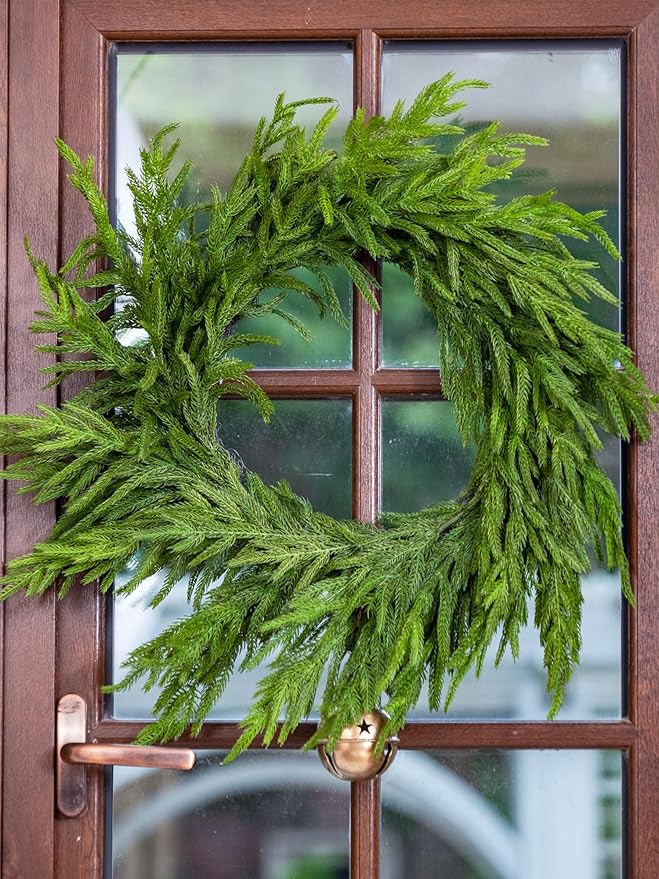26" Norfolk Pine Wreath Real Touch Christmas Wreath for Front Door Winter Wreaths for Walls Windows Porches Indoor Outdoor Christmas Xmas Decorations Holiday Decor
