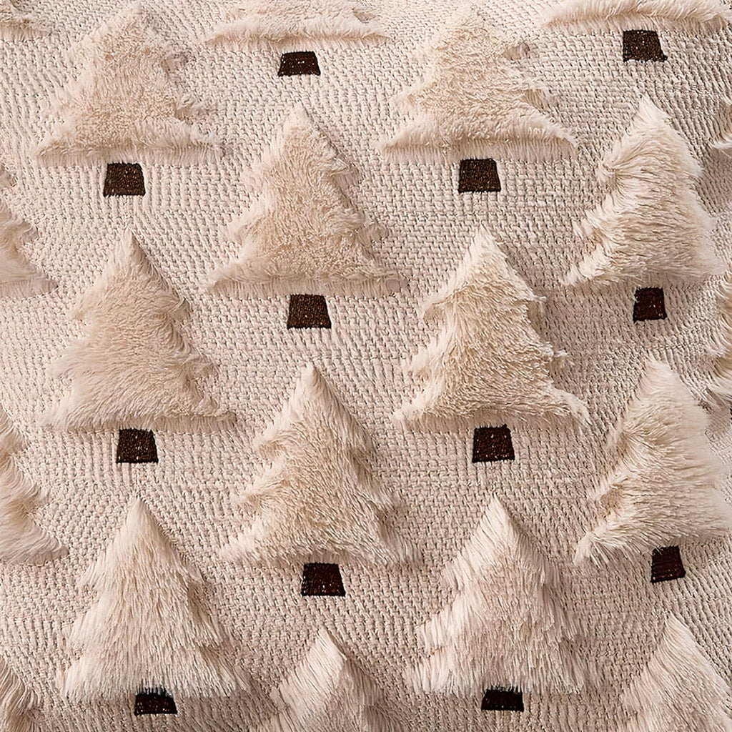 HDVUHKI Christmas Throw Pillow Covers 18x18 inch Set of 4, Beige Xmas Tree Holiday Winter Living Room Soft Fluffy Plush Faux Fur Wool Decorations for Sofa Couch Bed