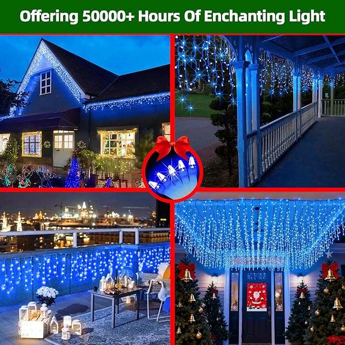 612 LED Christmas Lights with 136 Drops, 60ft 12 Modes Hanging ice String Lights with Timer & Dimmable & Waterproof, Plug-in Fairy Lights for Indoor Tree Holiday Wedding Party Christmas Decor Blue