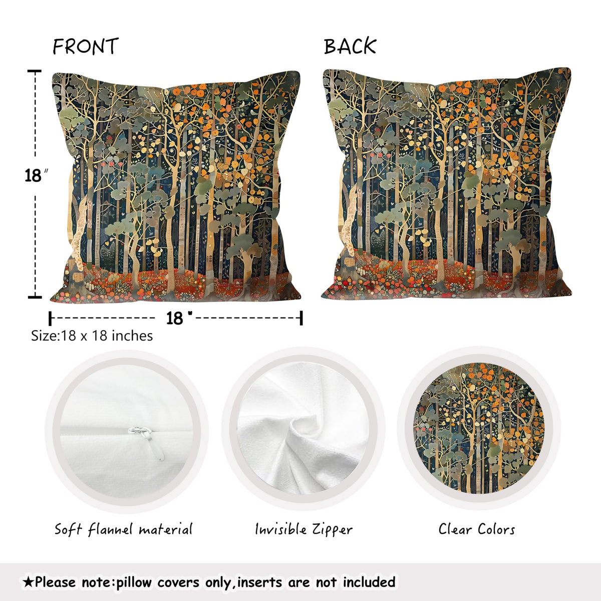 BUJSP Rustic William Morris Inspired Autumn Forest Decor Throw Pillow Covers 18x18 Set of 2, Vintage Botanical Nature Decorative Throw Pillow Covers for Home Bedroom Living Room,Fall Home Room Decor