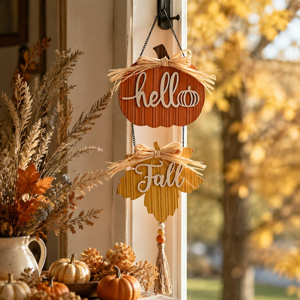 Valery Madelyn Fall Decorations for Home, Fall Wall Decor with Pumpkin and Maple Leaf, Rustic Farmhouse Fall Wreaths, Wooden Pumpkin Decor for Thanksgiving Autumn, 21 inch
