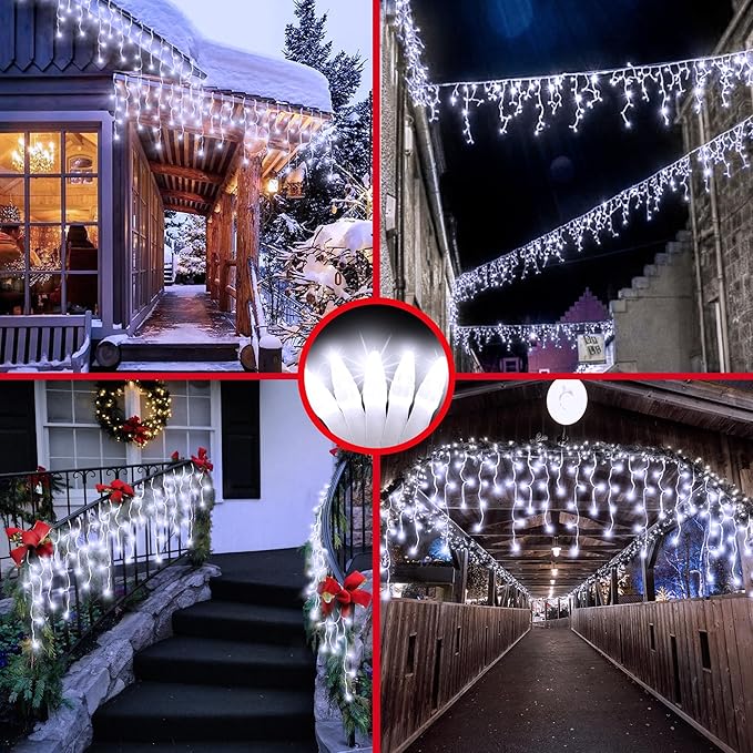 66 FT LED Christmas Lights with 140 Drops, 490 LED Indoor Outdoor Christmas Decorations, 8 Lighting Mode Waterproof Fairy Lights with Timer for Xmas Holiday Wedding Yard Party Cool White