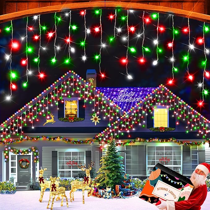 XURISEN 66ft Christmas Lights Decorations Outdoor, 640 LED 8 Modes Curtain Fairy Lights with 120 Drops,Plug in Waterproof Timer Memory Function for Christmas Holiday Wedding Party Decor