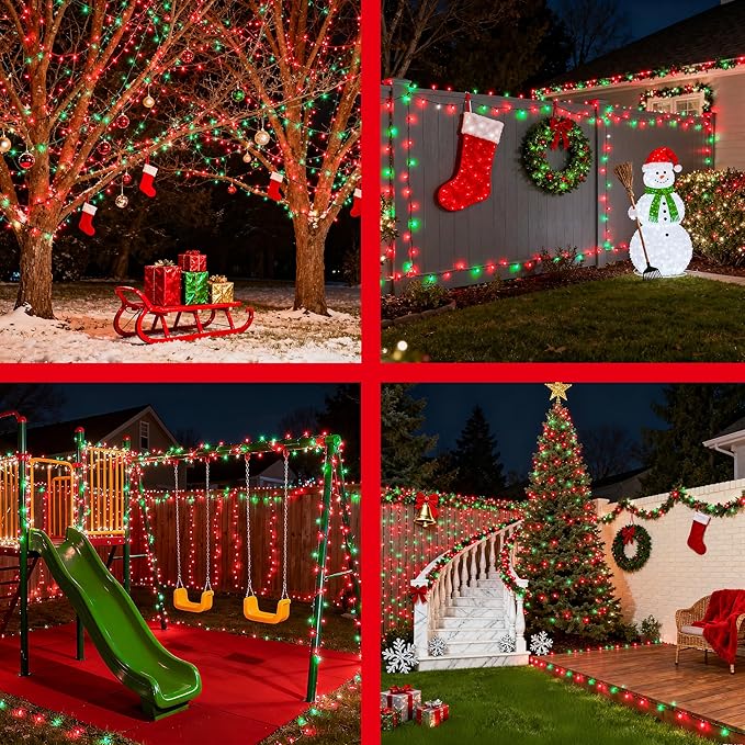 350LED Christmas Lights Indoor Outdoor, 90ft 12 Modes Red & Green LED String Lights with Timer Dimmable, Waterproof Christmas Tree Lights for Xmas Patio Yard Fence Balcony Garden Party Decor Red&Green