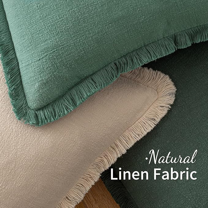 MIULEE Christmas Decorative Throw Pillow Covers Neutral Linen Fringe Throw Pillows Set of 2 Army Green Boho Farmhouse Cushion Covers with Tassels for Couch Sofa Bed Living Room Home Decor 18x18 Inch