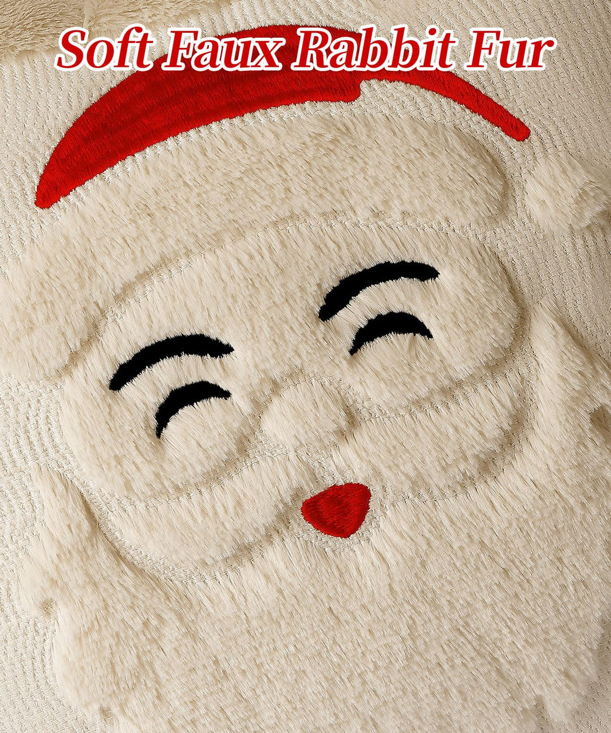 SEGXCFL Christmas Pillow Covers Set of 2 Soft Plush Faux Fur Pillow Cases 3D Embroidered Decorative Couch Cover Home Decor Christmas Throw Pillow Covers 18x18,Beige Santa Clauss