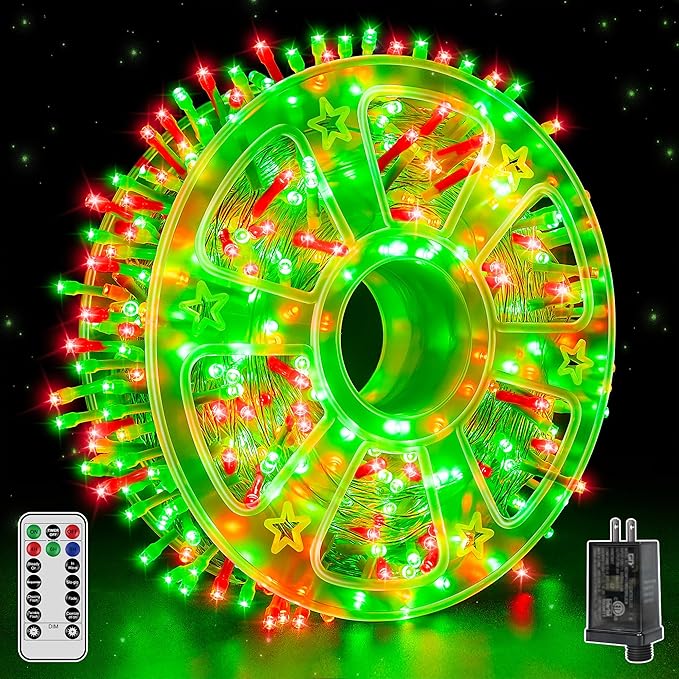 Christmas Lights 600 LED 98FT, Waterproof Outdoor String Lights with Remote and Timer, 8 Modes Dimmable Fairy Lights for Indoor Outdoor Wedding Party Holiday Decorations (Red and Green)