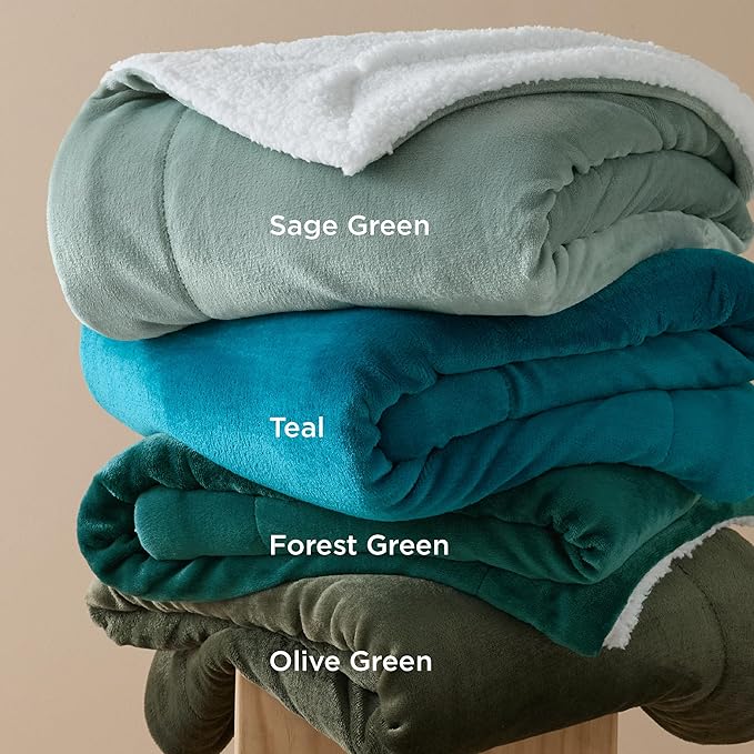 Bedsure GentleSoft Sherpa Fleece Throw Blanket Twin Size for Couch - Thick and Warm, Soft Fuzzy Plush Twin Christmas Blanket for Winter, Forest Green, 60x80 Inches