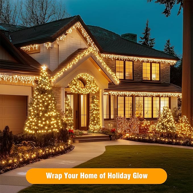 Christmas Lights 33FT 100 LED 8 Modes with Timer Connectable Decorative String Lights for Xmas Tree Patio Party Warm White