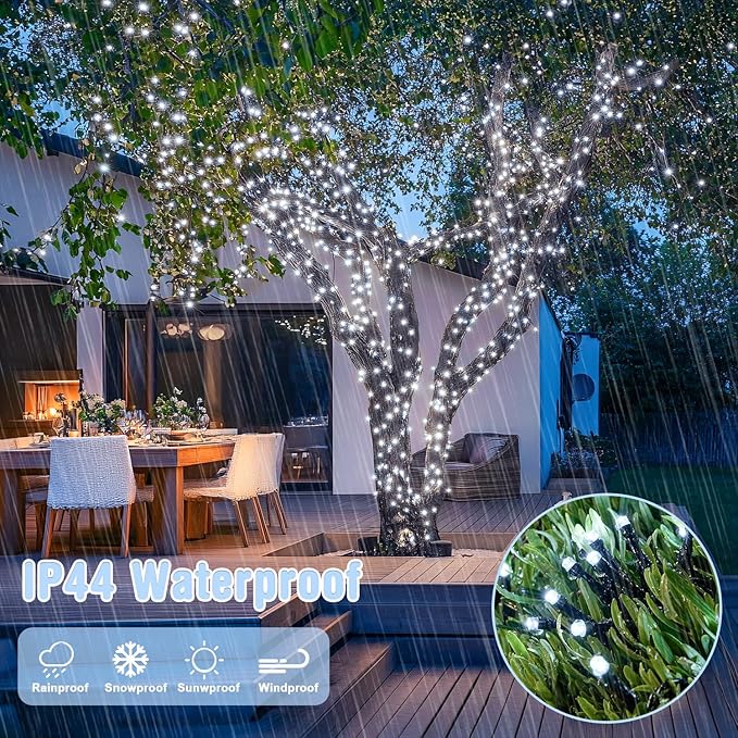 JMEXSUSS 400 LED White Christmas Lights Outdoor Decorations, 132ft Christmas Tree Lights with Remote, Indoor String Light Plug in for House Xmas Bush Decor
