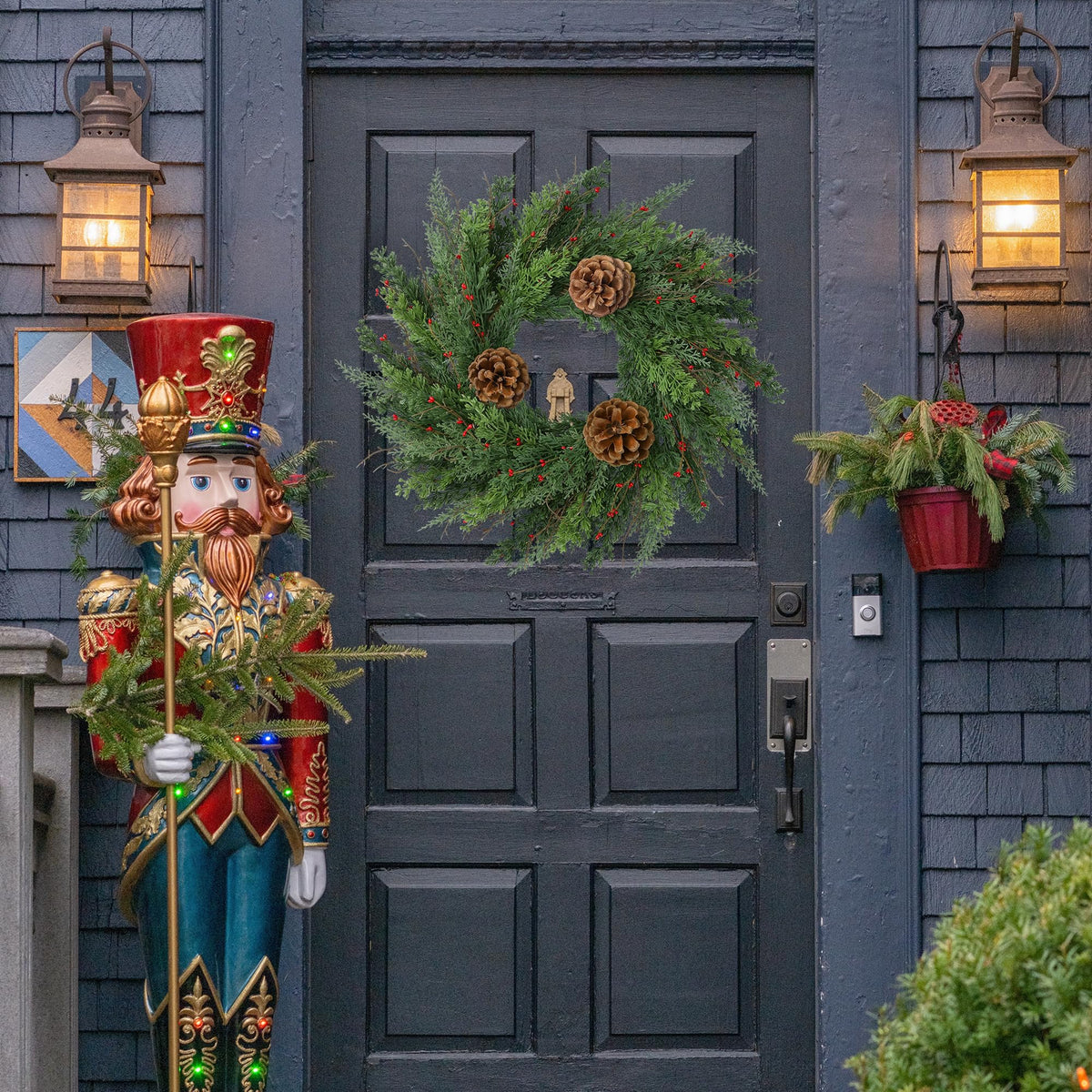 22’’ Real Touch Norfolk Pine Wreath Artificial Christmas Green Cedar Wreath for Front Door with Pinecones Christmas Decorations for Winter Farmhouse Wall Indoor Outdoor Home Holiday Xmas Decor