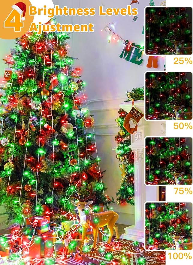 Christmas Lights 600 LED 98FT, Waterproof Outdoor String Lights with Remote and Timer, 8 Modes Dimmable Fairy Lights for Indoor Outdoor Wedding Party Holiday Decorations (Red and Green)