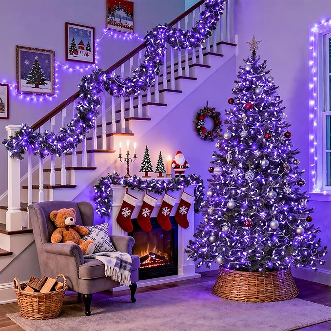 JMEXSUSS 600 LED Purple Christmas Lights Outdoor Indoor, 168ft Purple LED Christmas Tree Lights Plug in, Deep-Violet Fairy String Lights for Outside Patio Fireplace Party Xmas Decorations