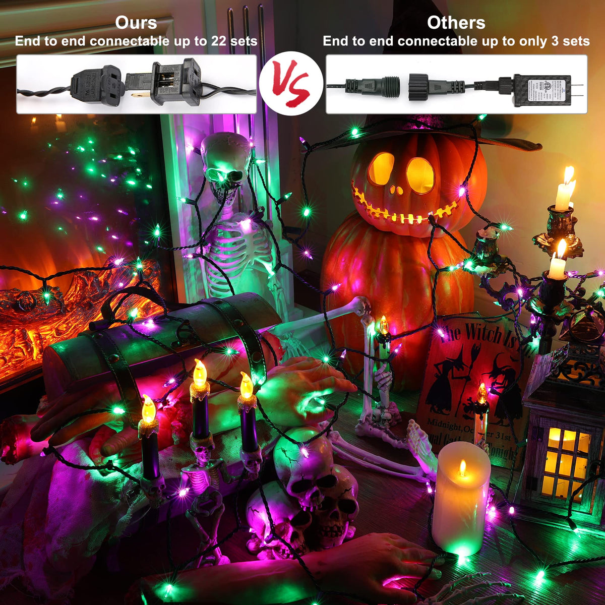Brizled Purple & Green Halloween Lights, 33ft 100 LED Halloween String Lights, 120V UL Listed Purple Light String Connectable, Mini Green Lighting Set for Indoor Outdoor Tree Party Home Garden Decor