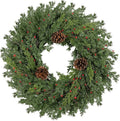 2PC Real Touch Pine Christmas Wreath 24 Inch Christmas Wreaths for Front Door Winter Wreath Artificial Green Wreaths Outdoor Christmas Decorations Indoor Outside Window Home Holiday Thanksgiving