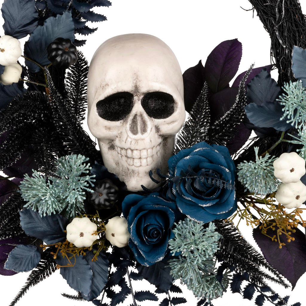 National Tree Company Artificial Halloween Skull Wreath, Black, 24inch