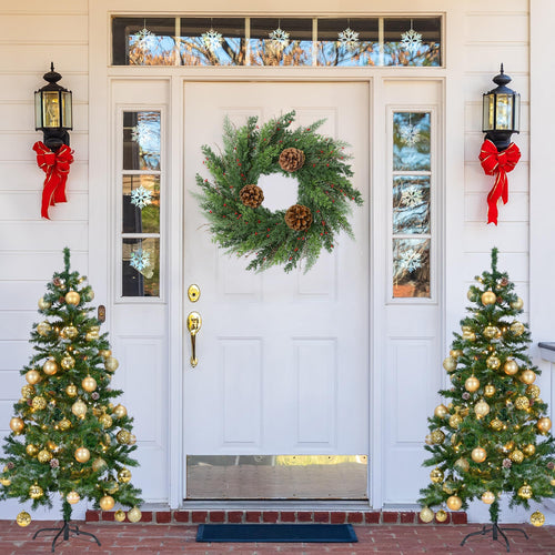 22’’ Real Touch Norfolk Pine Wreath Artificial Christmas Green Cedar Wreath for Front Door with Pinecones Christmas Decorations for Winter Farmhouse Wall Indoor Outdoor Home Holiday Xmas Decor