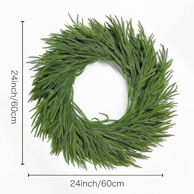 Christmas Wreaths for Front Door 24 Inch Norfolk Pine Wreath for All Seasons Artificial Green Wreath Holiday Decoration for Indoor Outdoor Home Decor