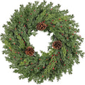 Real Touch Pine Christmas Wreath 24 Inch Christmas Wreaths for Front Door Winter Wreath Artificial Green Wreaths Outdoor Christmas Decorations Indoor Outside Window Home Holiday Thanksgiving