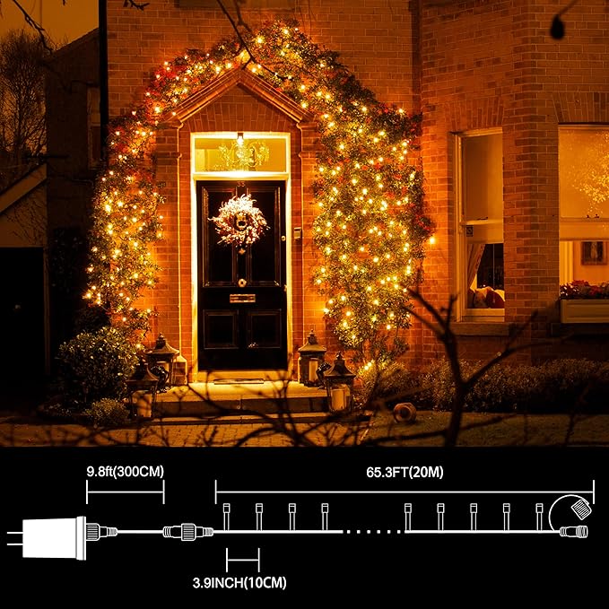 LAMPHOME 66ft Golden Christmas Decorative Mini Lights,200 LED Transparent Wire Fairy Starry String Lights Plug in,11 Lighting Modes, for Indoor Outdoor Xmas Tree Wedding Party Decoration (Yellow)