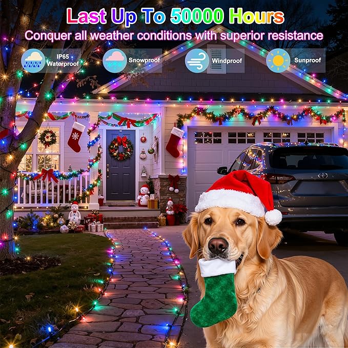 1500LED Christmas Lights Outdoor Use, 470ft 12 Modes Multicolor LED String Lights with Timer Dimmable, Waterproof Christmas Lights for Tree Wedding Xmas Patio Balcony Garden Decor Multicolor