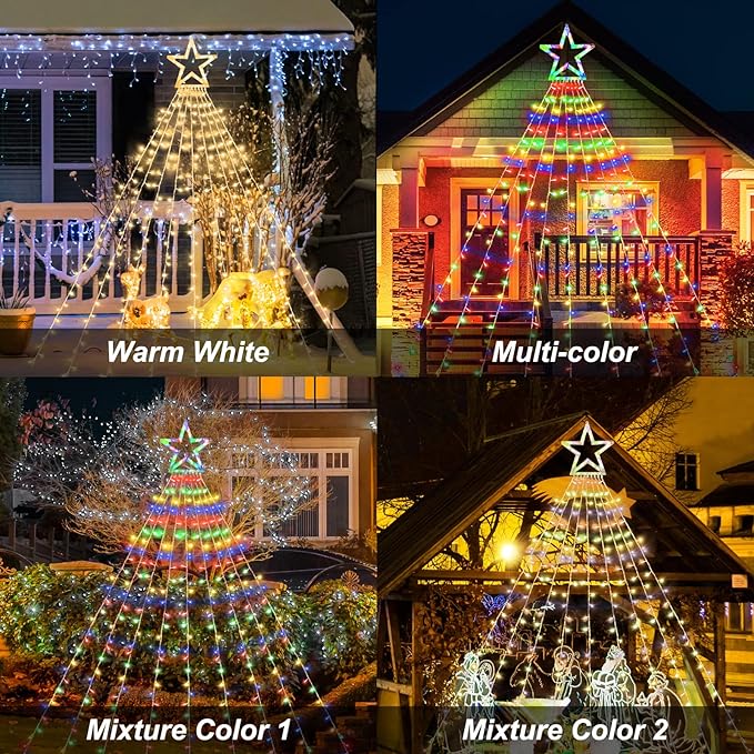 Christmas String Lights Outdoor Decoration 317 LED Star Fairy String Lights 11 Modes & Waterproof for Party Wedding Patio Yard New Year Holiday Indoor Outdoor - Warm White + Multi-Colored