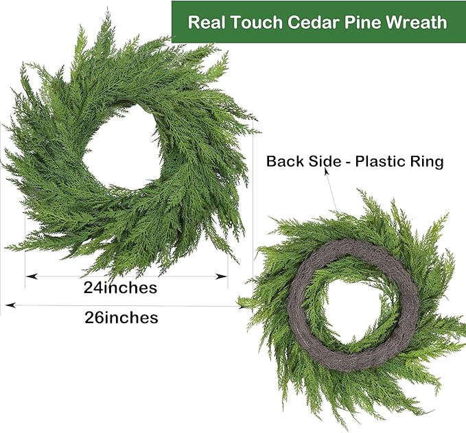 26" Cedar Pine Wreath Realistic Christmas Wreath for Front Door Walls Windows Porches Indoor Outdoor Christmas Xmas Decorations Home Decor