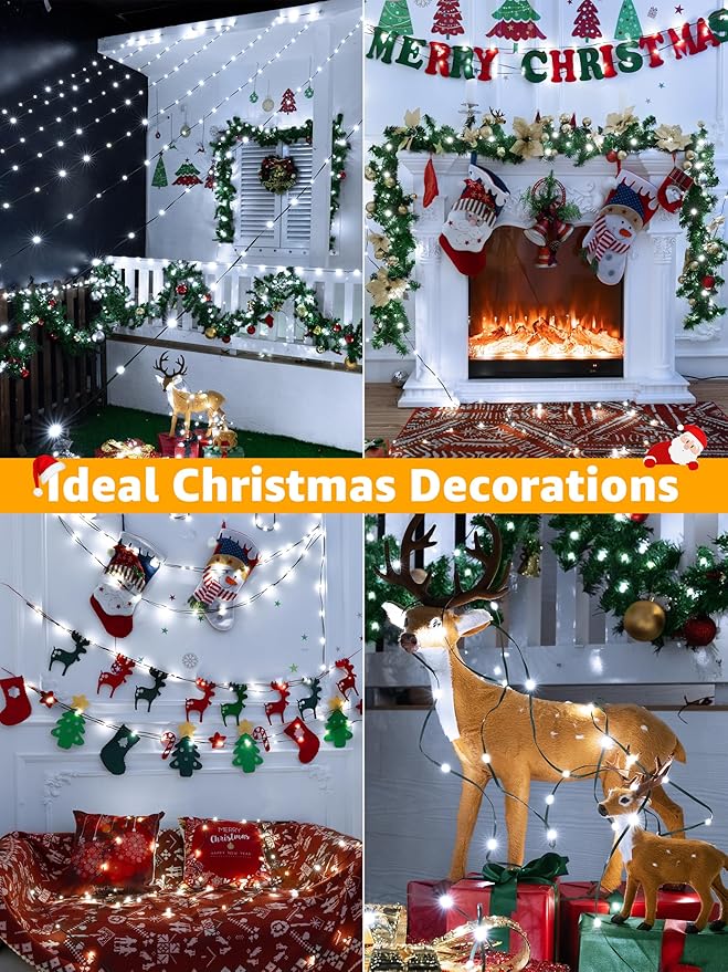 600 LED 196 FT Christmas Lights, Waterproof String Lights with Remote and Timer, Christmas Tree Lights with 8 Modes Dimmable, Fairy Lights for Holiday Decor (Cool White)