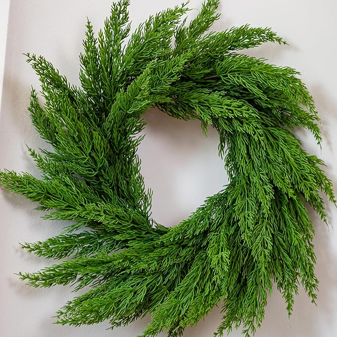 22" Real Touch Cypress Pine Wreath Christmas Wreath for Doors Walls Windows Porches Outdoor Indoor Christmas Decorations Xmas Decor