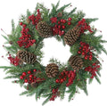 22’’ Artificial Christmas Wreath Norfolk Pine Wreath for Front Door with Pine Needles Red Berries Big Pinecones Christmas Decorations for Winter Farmhouse Wall Indoor Outdoor Home Holiday Xmas Decor