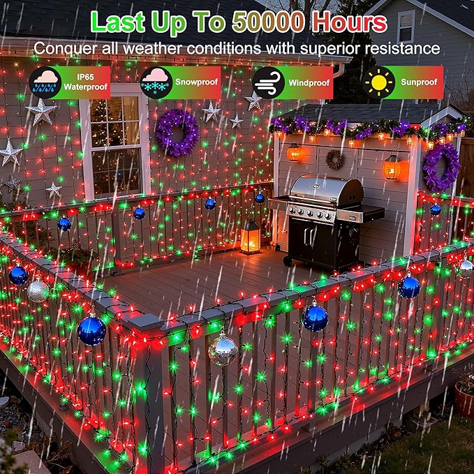 350LED Christmas Lights Indoor Outdoor, 90ft 12 Modes Red & Green LED String Lights with Timer Dimmable, Waterproof Christmas Tree Lights for Xmas Patio Yard Fence Balcony Garden Party Decor Red&Green