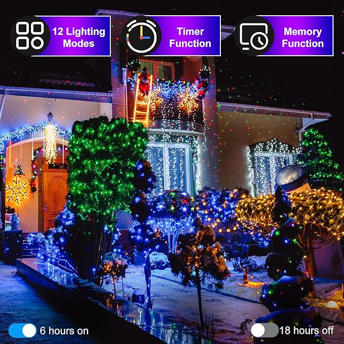 350LED Christmas Lights Indoor Outdoor, 90ft 12 Modes Blue LED String Lights with Timer Dimmable, Waterproof Christmas Tree Lights for Xmas Patio Yard Fence Balcony Bedroom Garden Party Decor Blue