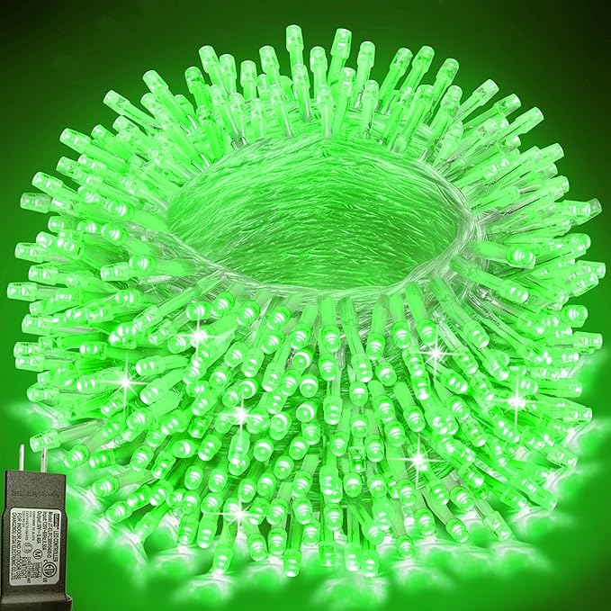 Green String Lights Outdoor Decoration, 66 ft 200 LED Green Christmas Lights, Indoor Outdoor Connectable 8 Modes Clear Wire Twinkle Fairy Light for Xmas Tree Party Christmas Decor