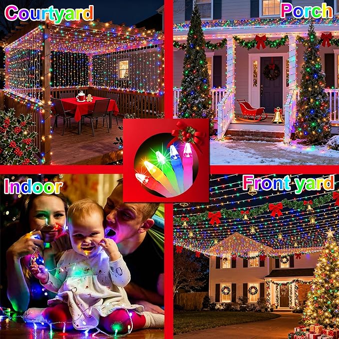 350LED Christmas Lights Indoor Outdoor, 90ft 12 Modes Multicolor LED String Lights with Timer Dimmable, Waterproof Tree Lights for Xmas Patio Yard Fence Bedroom Wedding Garden Decor Multicolor