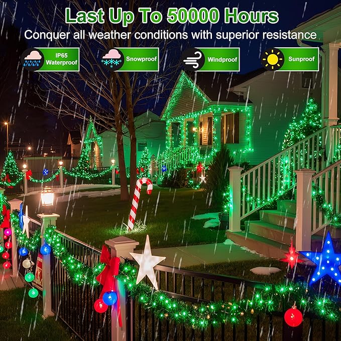 1500LED Christmas Lights Outdoor Use, 470ft 12 Modes Green LED String Lights with Timer Dimmable, Waterproof Christmas Tree Lights for Xmas Patio Yard Fence Balcony Garden Party Decor Green
