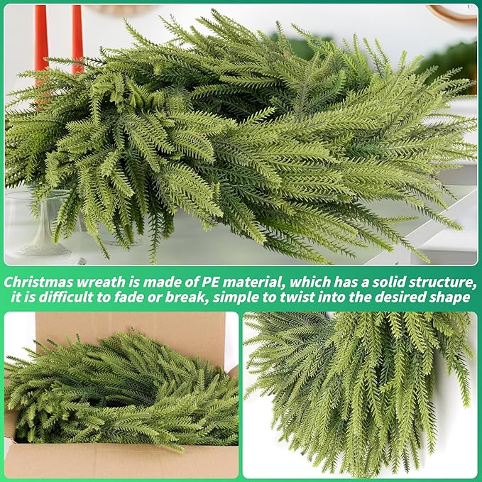26 inch Norfolk Pine Wreath, Realistic Christmas Wreath for Front Door,Artificial Real Touch Green Wreath Greenery for Door Wall Windows Mantle Outdoor Christmas Decoration