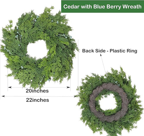 22" Cedar Wreath with Blue Berry Christmas Wreath for Front Door for Windows Mantle Porches Walls Indoor Outdoor Xmas Christmas Decorations Home Decor