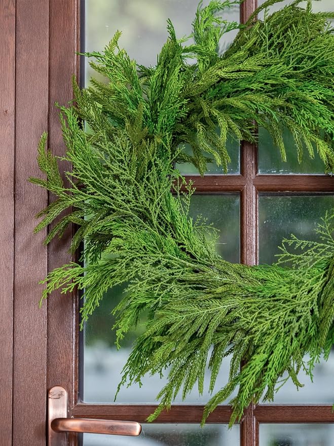 26" Cedar Norfolk Pine Wreath Realistic Christmas Door Wreath for Windows Porches Walls Indoor Outdoor Christmas Decorations Home Decor