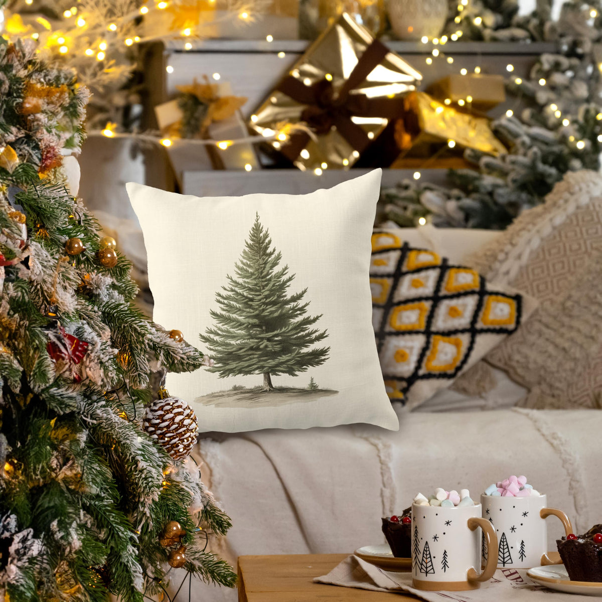 JMICPTUB Vintage Christmas Tree Pillow Covers 18x18, Farmhouse Christmas Decor, Rustic Winter Holiday Xmas Tree Decorative Throw Pillow Covers for Couch Sofa Bedroom Living Room Home