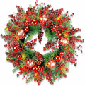 YULETIME 24" Mixed Berries Christmas Wreath - Artificial Holiday Wreath with Red & Purple Frosted Berries, Green Cypress Branches & Pine Needles
