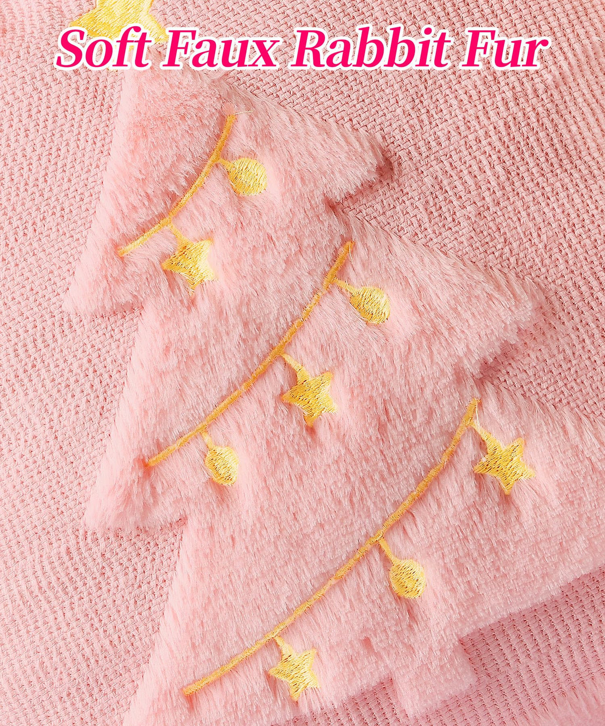 SEGXCFL Christmas Pillow Covers Set of 2 Soft Plush Faux Fur Pillow Cases 3D Embroidered Decorative Couch Cover Home Decor Christmas Throw Pillow Covers 18x18,Pink Christmas Tree